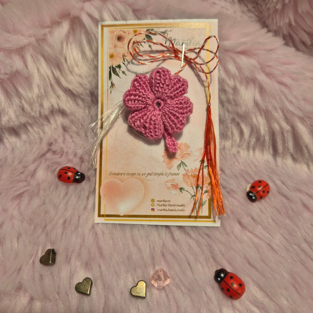 Trifoi cu patru foi roz 3D &nbsp;